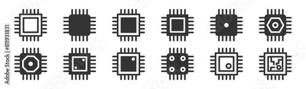 Obraz Micro chip icon set. Circuit board collection. Vector illustration