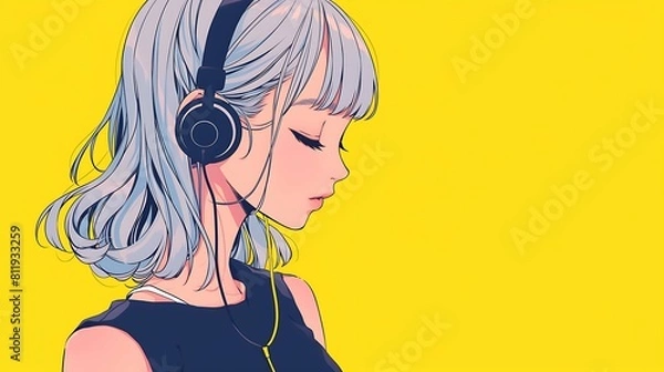 Fototapeta 音楽を聴いている女性