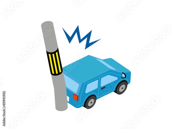 Obraz バックで電柱にぶつかる乗用車（交通事故）