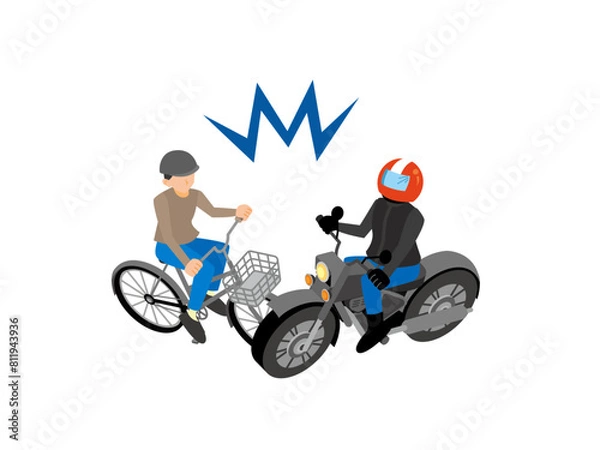 Obraz バイクと自転車の交通事故