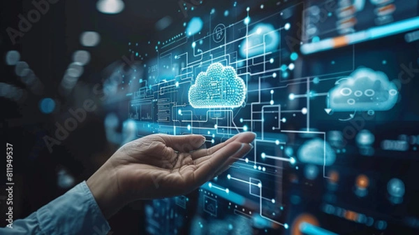 Fototapeta Cloud cyber security and information Technology of business. data network.