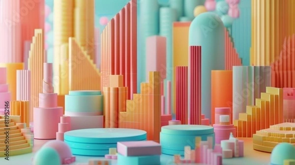 Fototapeta 3D rendering of a colorful city
