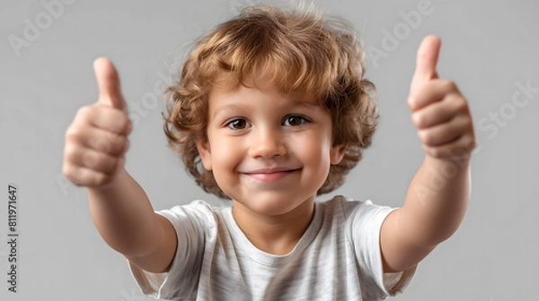 Fototapeta A toddler giving a thumbs up isolated on transparent