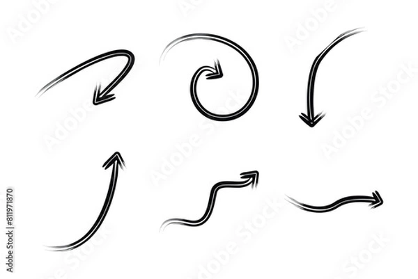 Fototapeta Double line Brush Arrow Direction Shape Curved Line Pictogram Symbol Visual Illustration Set