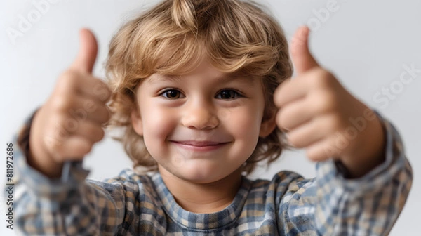 Fototapeta A toddler giving a thumbs up isolated on transparent