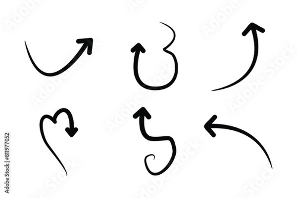 Fototapeta Hand drawn arrow Shape Curved Lines Set.