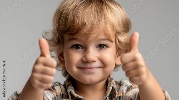 Fototapeta A toddler giving a thumbs up isolated on transparent