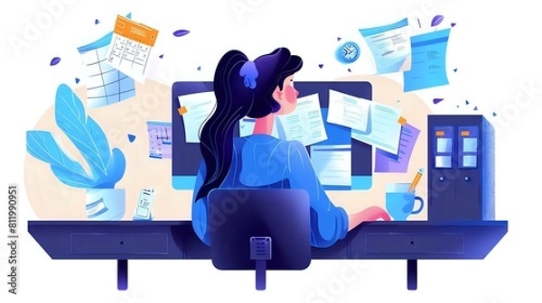 Fototapeta Professional Workspace of an Accounts Payable Manager: Invoices, Technology, and Timeliness