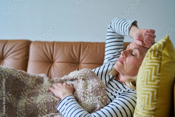 Obraz Economically Inactive Woman Suffering With Long Term Illness On Sofa At Home
