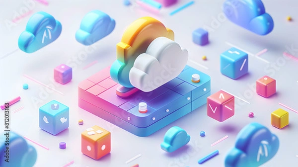 Obraz 3D Cute Icon: Cloud Service Scalability Testing Concept   Engineers Ensure Robust Performance in Varied Load Conditions   Isometric Scene Illustration
