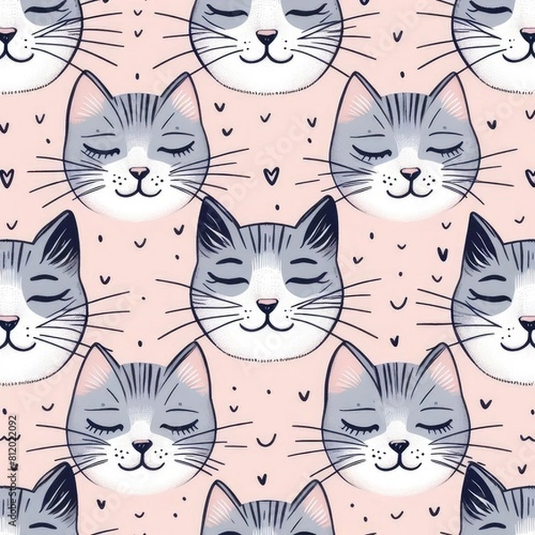 Fototapeta A pattern of cats with eyes close image harmony has illustrative meaning illustrator.