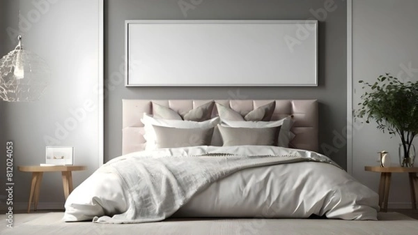 Fototapeta Empty Mock up landscape frame in bedroom 