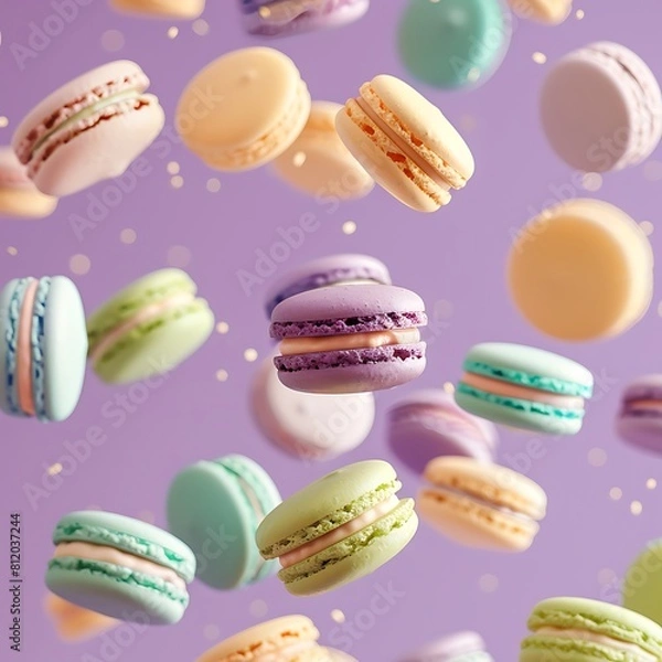 Fototapeta Colorful macarons suspended in mid-air