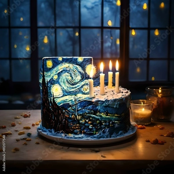 Fototapeta Inspired birthday cake and candles