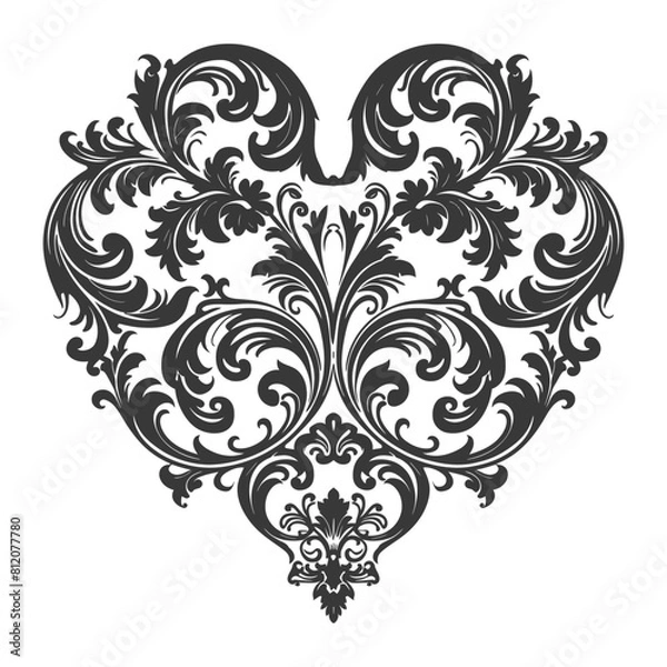 Fototapeta Silhouette Hearth shape Baroque ornament with filigree floral element black color only