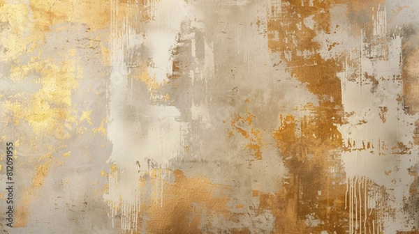Obraz Art modern oil and acrylic smear blot canvas painting wall. Abstract texture gold, bronze, beige and white color stain brushstroke texture background.