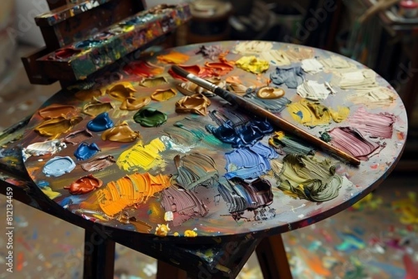 Obraz Mixing of the paint on the palette and painting