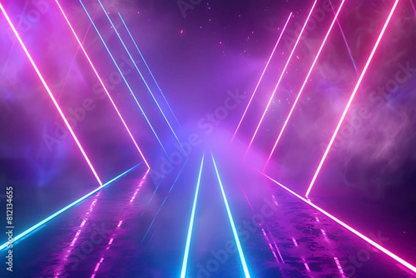 Obraz Immerse yourself in a vibrant background illuminated by neon light lines and dynamic laser beams