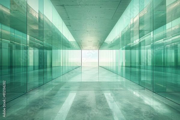 Fototapeta Illustration of a room lined with floor-to-ceiling mirrors on all sides, producing an endless repetition of the room's interior.
