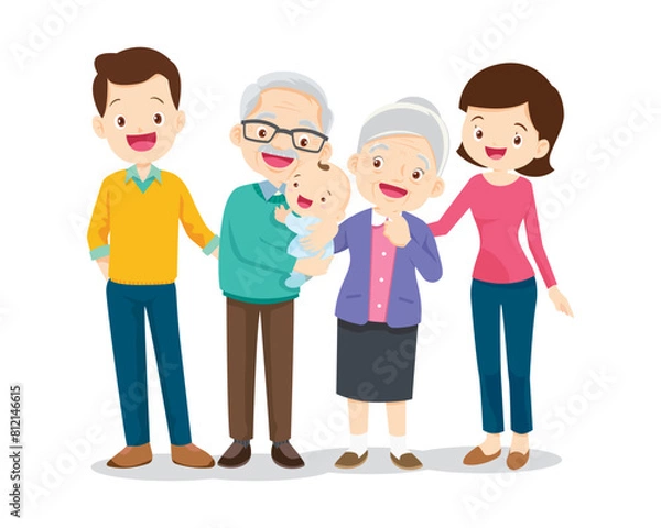 Fototapeta Big happy multi-generational family siblings relatives portrait