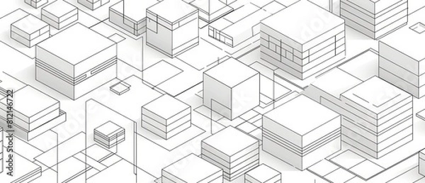 Fototapeta Line art of isometric blocks on a white background