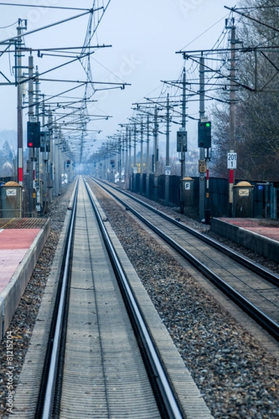 Fototapeta Schienen mit Weiche