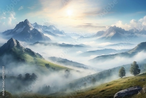 Fototapeta Default_mountain_landscape_with_mist