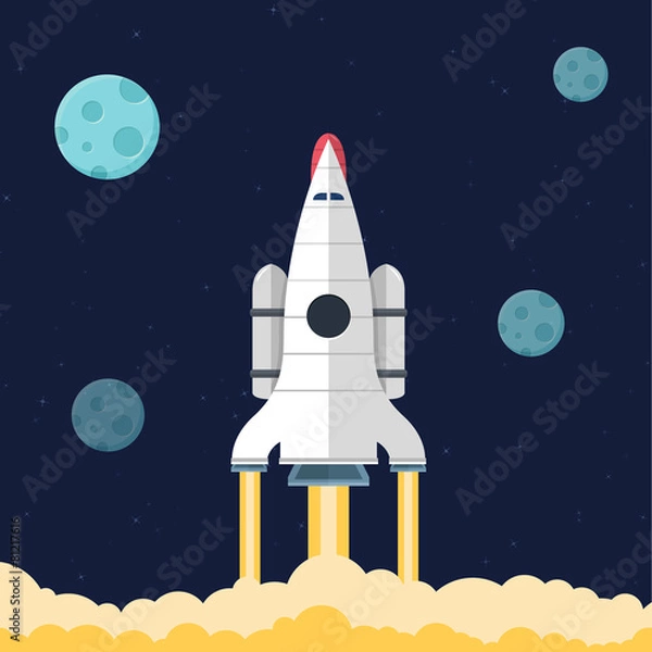 Obraz Flat illustration concept for web development. Rocket in space