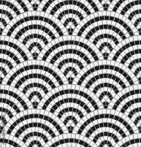 Fototapeta Black and white mosaic arched seamless pattern
