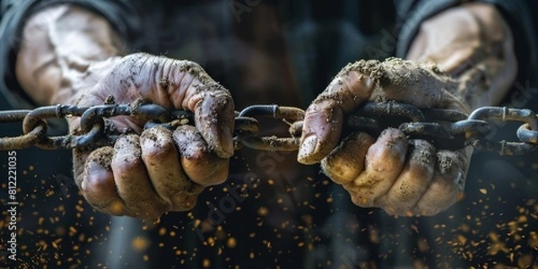 Obraz Hands Holding Dirty Chains. Generative AI