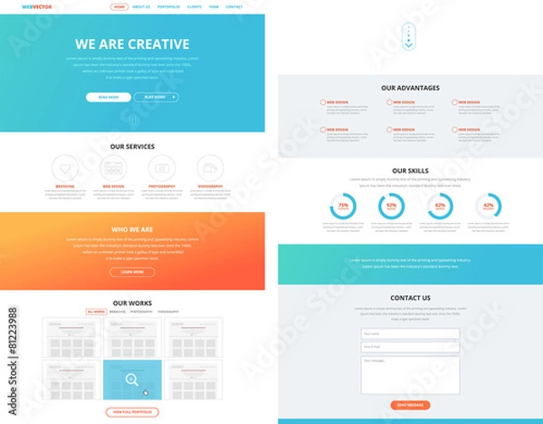 Obraz One page flat website design template concept