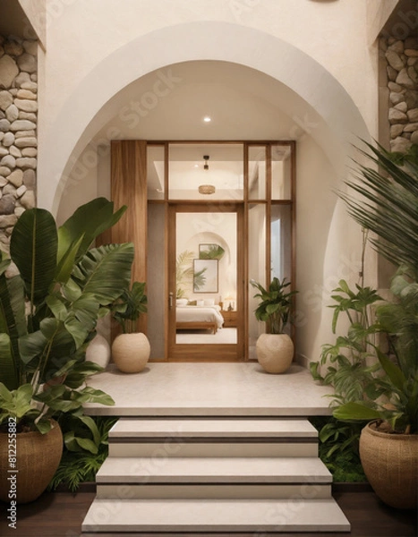 Obraz  light wood round arches interor view of entry way