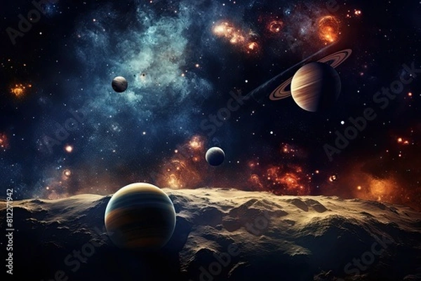 Fototapeta A stunning space background featuring a colorful nebula and twinkling stars.