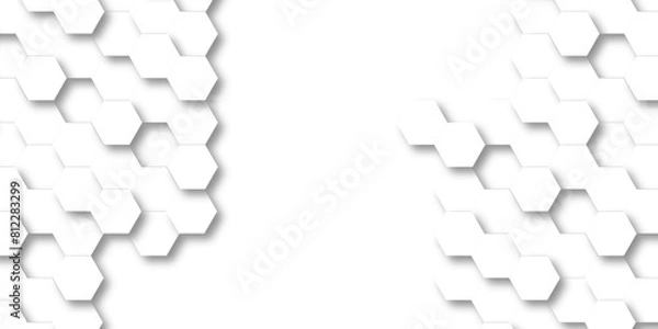 Obraz Seamless pattern with hexagon. White Hexagonal Background. Luxury honeycomb grid White Pattern. Vector Illustration. 3D Futuristic abstract honeycomb mosaic white background. geometric mesh cell text.