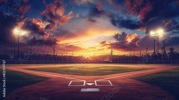 Obraz Baseball Field With Sunset in the Background