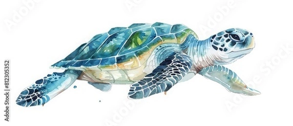 Fototapeta A minimal watercolor painting of a baby turtle making its way to the sea is incredibly sweet, Clipart minimal watercolor isolated on white background