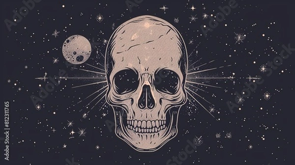 Fototapeta A skull floats in the starry expanse of space
