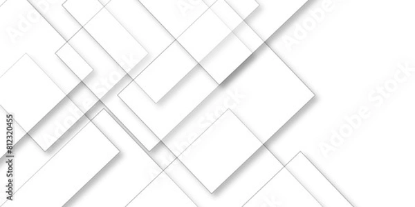 Fototapeta White geometric overlapping square pattern. Vector illustration technology background with shadow. Modern minimal and clean white background with realistic line. light silver background modern design