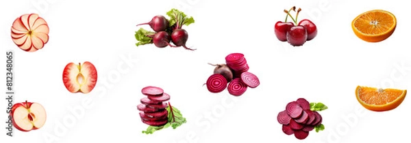 Fototapeta Colorful Array of Fresh Fruits and Vegetables on White Background - Nutritious Food Selection isolated, PNG