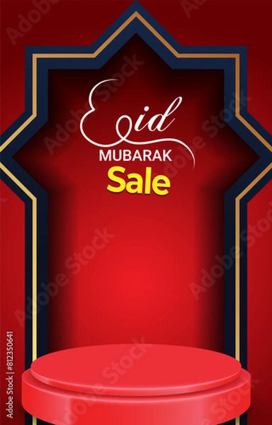 Fototapeta eid sale discount portait template banner with blank space 3d podium for social media feed product sale with abstract gradient red background design12
