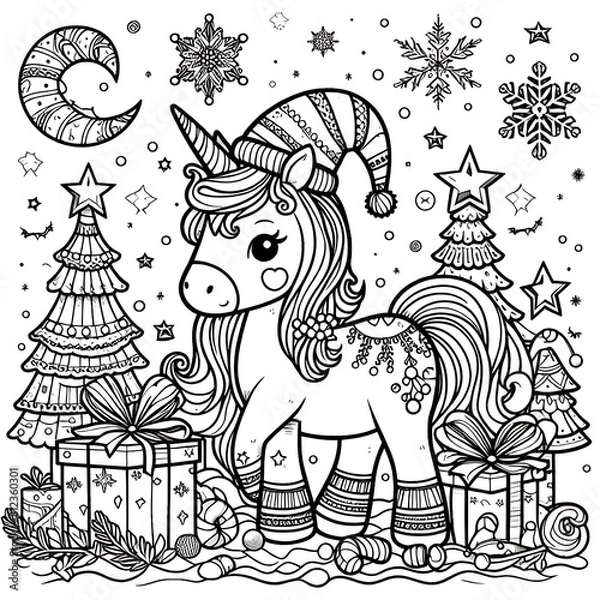 Fototapeta A coloring page of a unicorn image photo attractive used for printing card design illustrator.