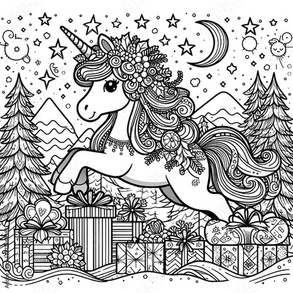 Fototapeta A coloring page of a unicorn image photo harmony lively card design illustrator illustrator.