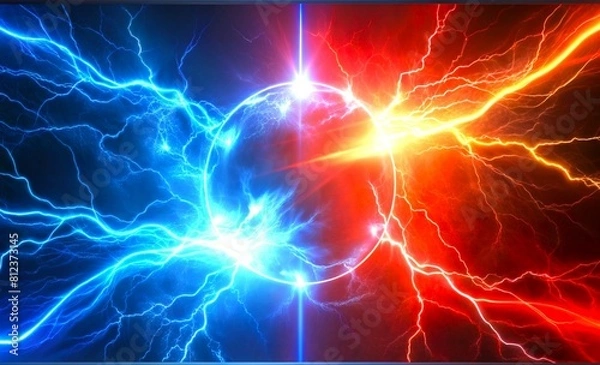 Obraz 赤と青の雷エフェクト