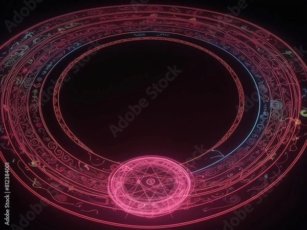 Fototapeta ネオンライトで描かれる魔法陣、generative ai