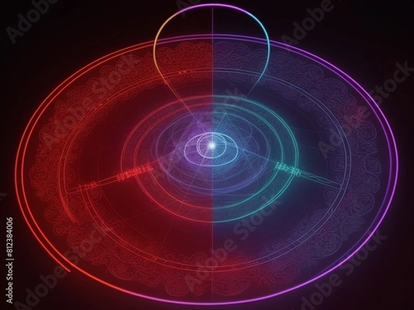 Fototapeta ネオンライトで描かれる魔法陣、generative ai