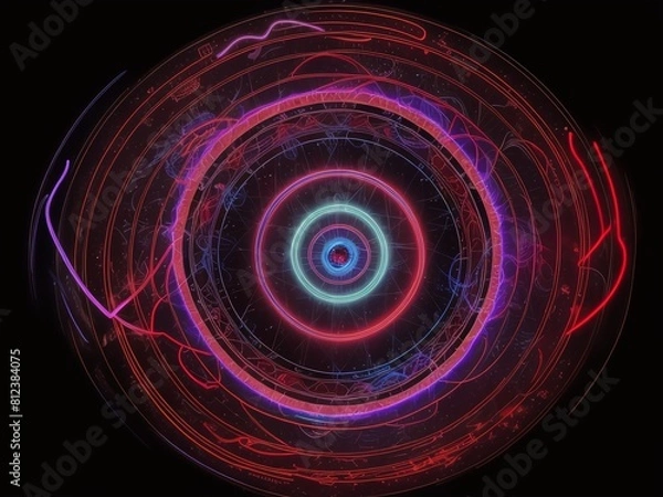 Fototapeta ネオンライトで描かれる魔法陣、generative ai