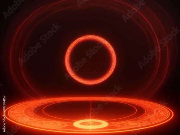 Fototapeta ネオンライトで描かれる魔法陣、generative ai