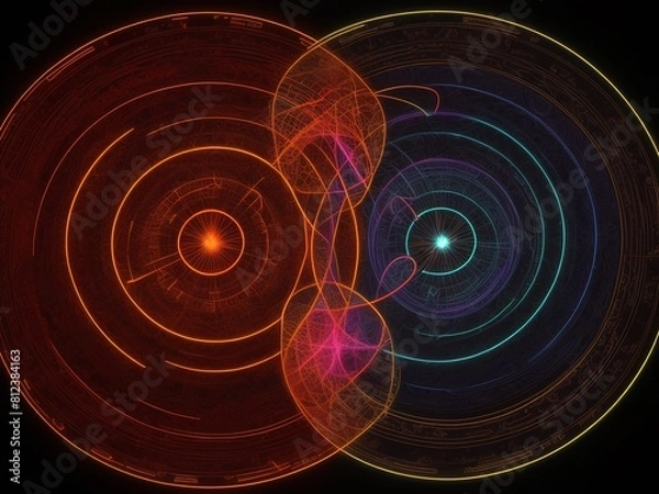 Fototapeta ネオンライトで描かれる魔法陣、generative ai