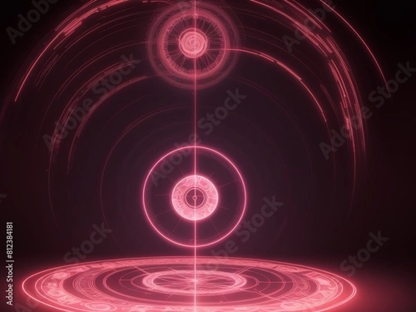 Fototapeta ネオンライトで描かれる魔法陣、generative ai