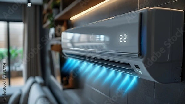 Fototapeta Room with an ac splitter on the wall with air flow